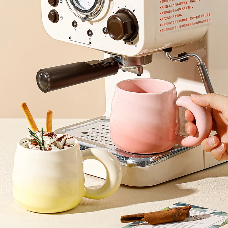 万瑞祥ins风渐变螺纹陶瓷杯高颜值网红早餐杯马卡龙可爱家用水杯