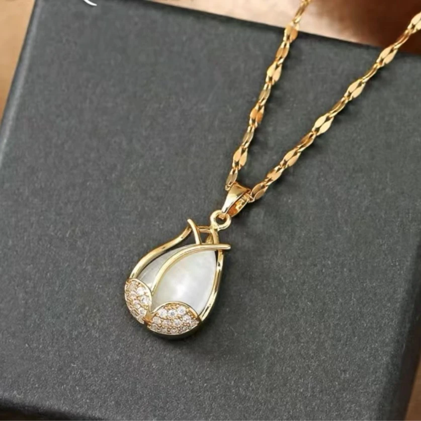 钛钢项链 【蒂】钛钢轻奢波光粼粼郁金香项链AA-6016