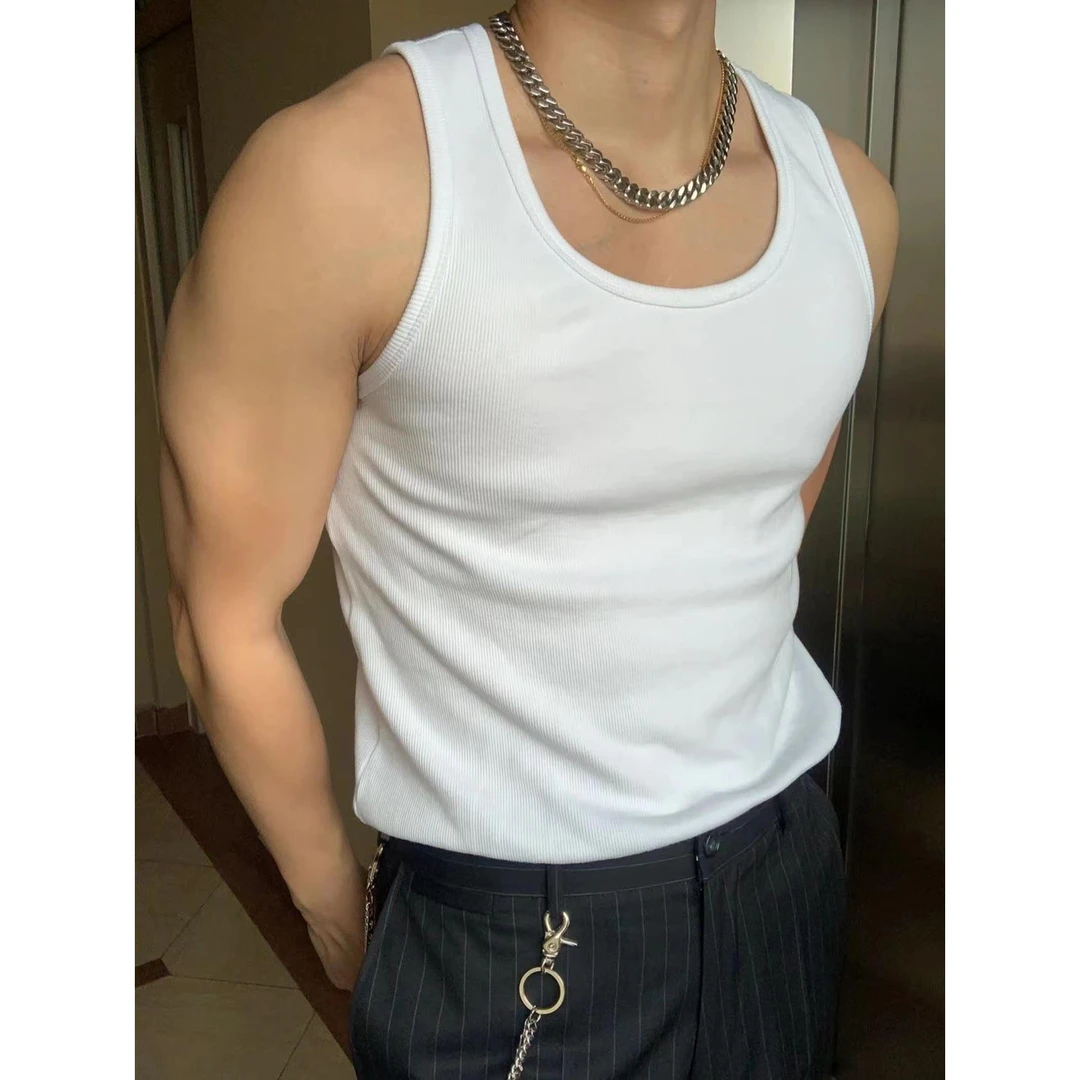 纯棉重磅加粗螺纹背心男无袖潮流白色弹性百搭健身透气吸汗跨栏潮