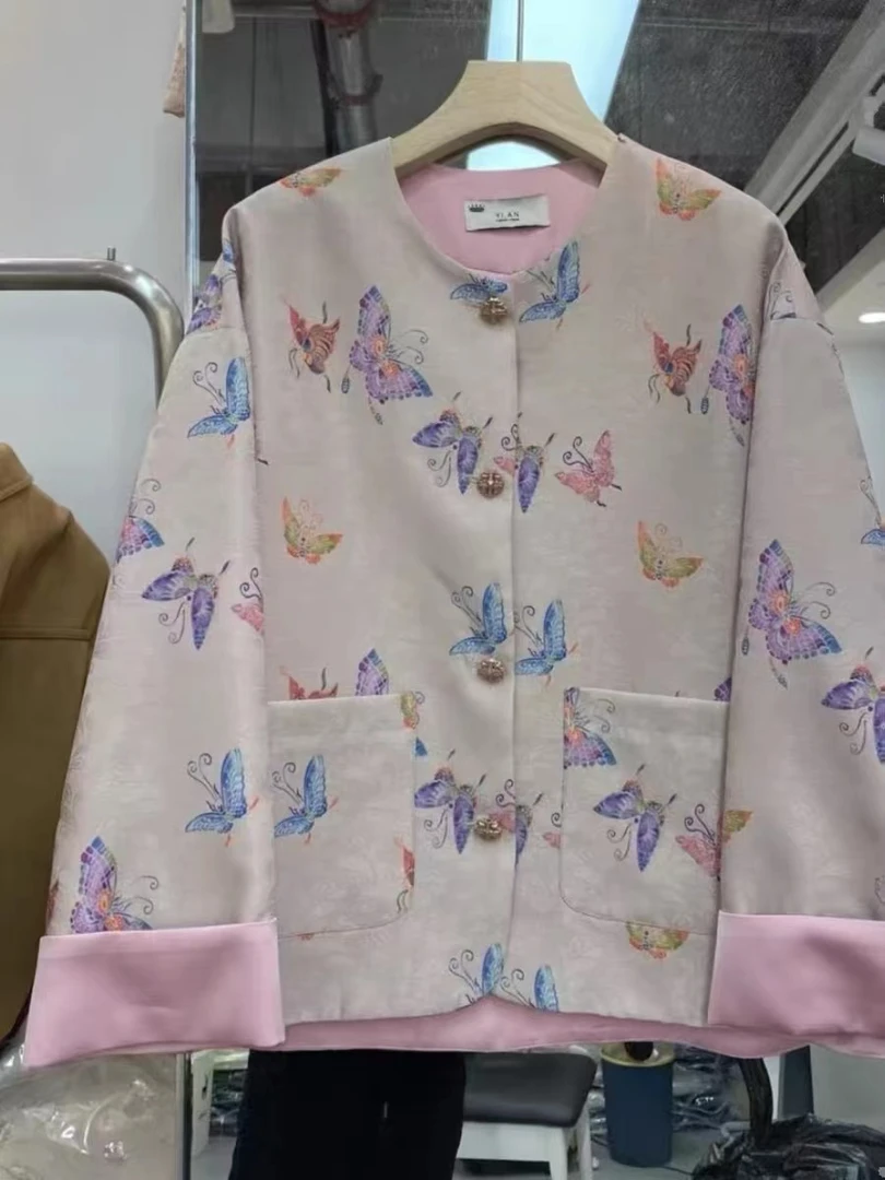 蜗牛家档口新款尾货百搭新国风气质款蝴蝶织花外套5856