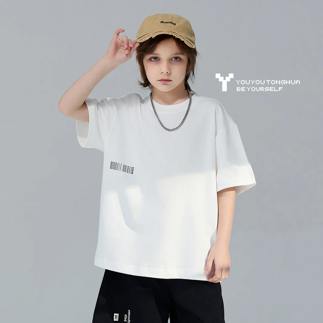 男童纯棉短袖T恤2024夏季潮酷舒适圆领上衣中大童儿童WYSU860190