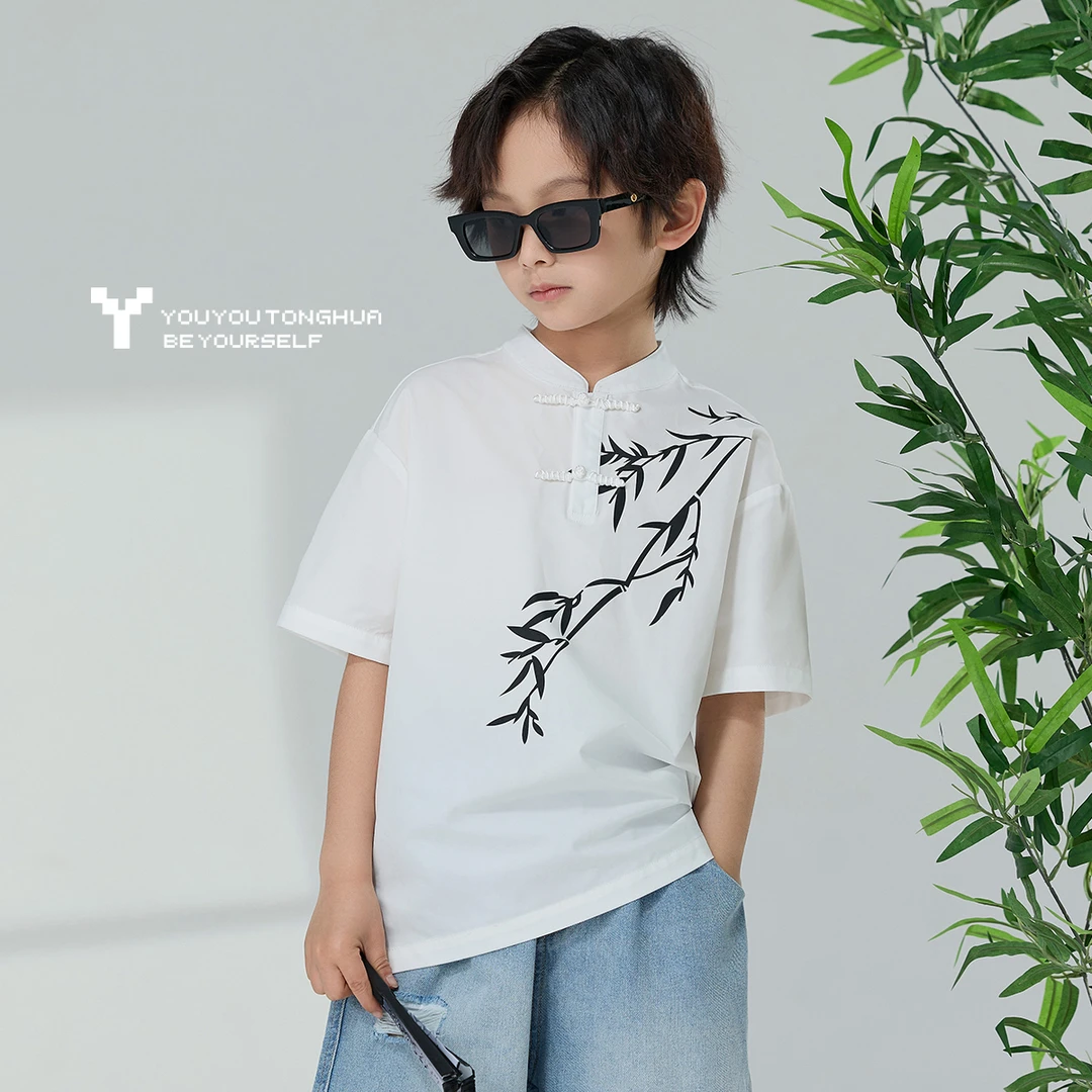 男童短袖polo衫2024百搭中国风翻领上衣儿童打底衫WYSU860217