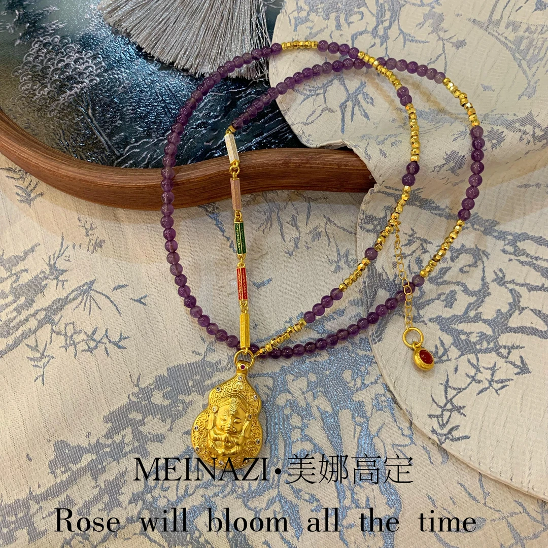 铜合金吊坠 MEINAGD·/新中式国潮古法彩五经小花象宝宝项链X030