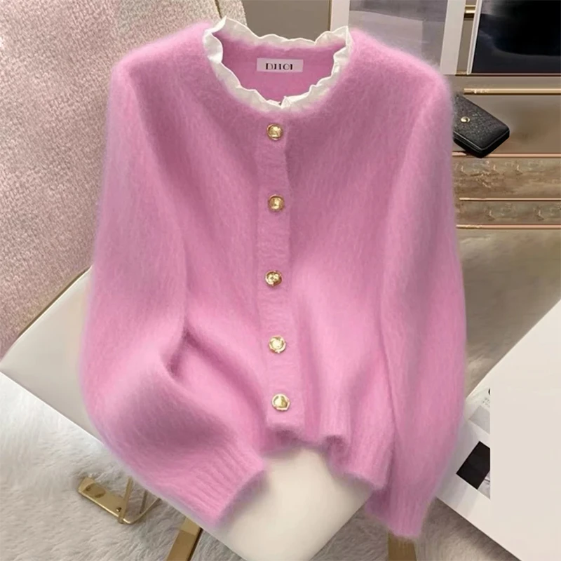 粉色奶呼呼软糯毛衣开衫女款爆款2025年新款秋冬小香风针织衫外套