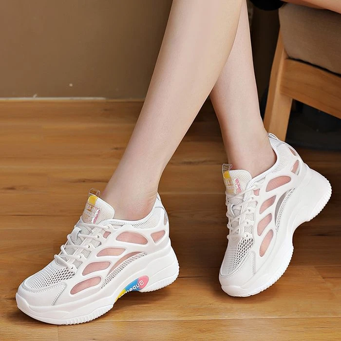 内增鞋子女鞋小白鞋百搭透气老爹鞋网面时尚夏季软底镂空休闲鞋 J