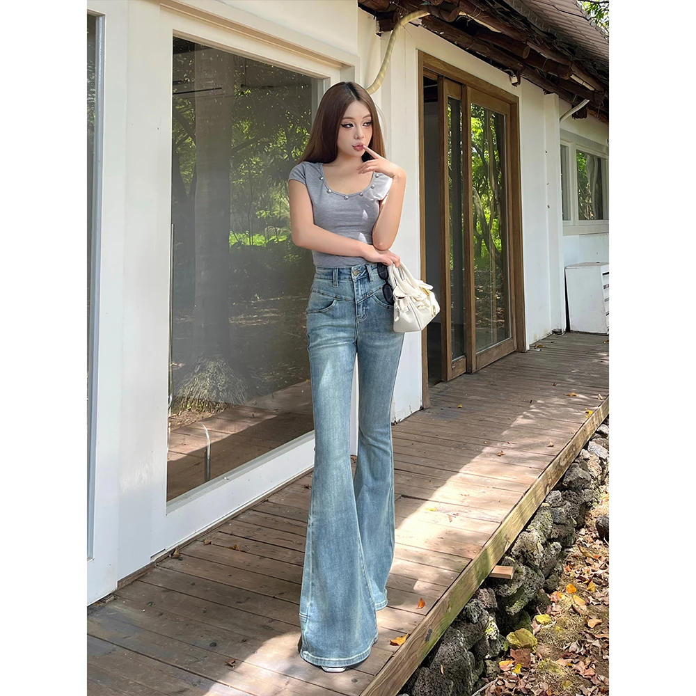 IFMR高腰时尚百搭喇叭裤25年新款设计感修身显瘦弹力喇叭牛仔裤女