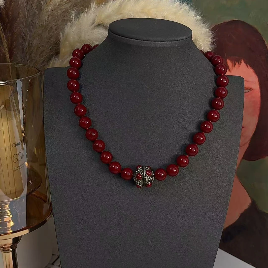 189 安克拉红中古款珠珠项链复古