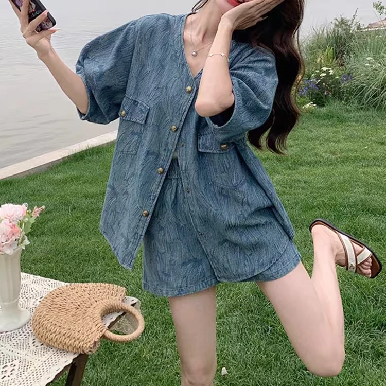 整款链接26-50块    夏季洋气韩版显瘦小个子休闲牛仔套装