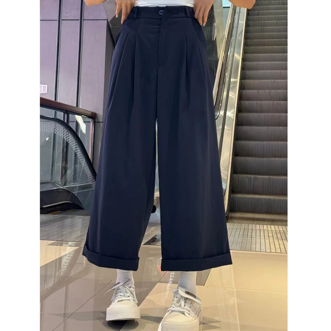 【三懿服饰】2024夏季韩系设计感松紧带高腰阔腿休闲裤-8898