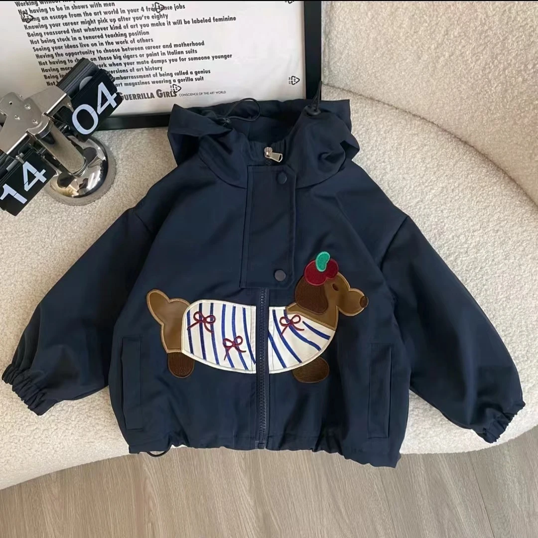 儿童外套2024秋新款男童潮流韩版时尚冲锋衣韩版小狗上衣中小童装