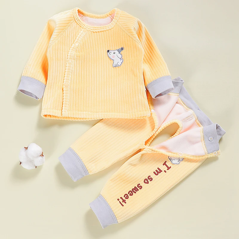 宝宝分体套装婴儿秋冬6-12个月新生儿秋冬款上衣裤子保暖内衣