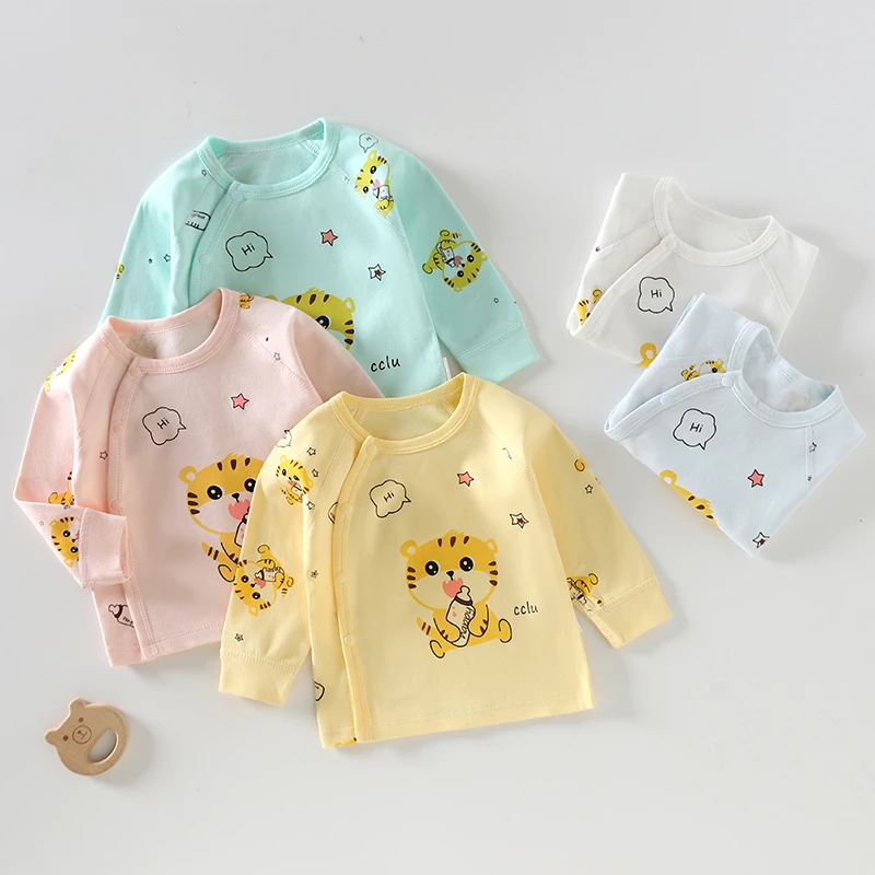 新生男女宝宝纯棉衣服婴幼儿偏襟长袖上衣春秋款单件秋衣婴儿衣