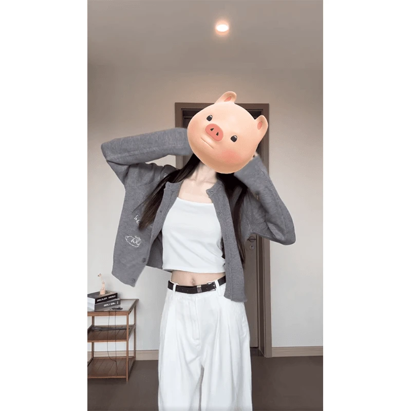 2024新款秋季排扣长袖短款修身显瘦百搭小众上衣直筒时尚休闲裤