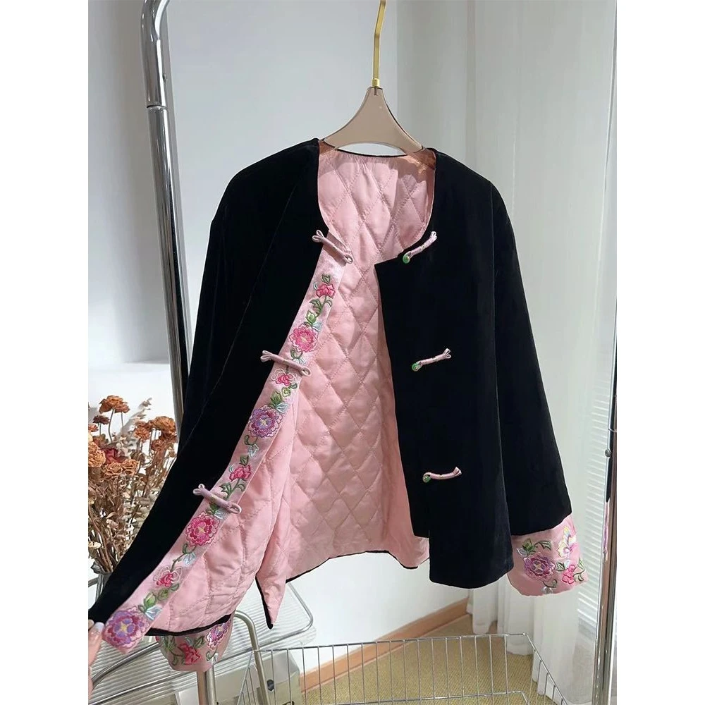 新中式中国风今年流行秋冬季2023年新款爆款小个子黑色棉服女装