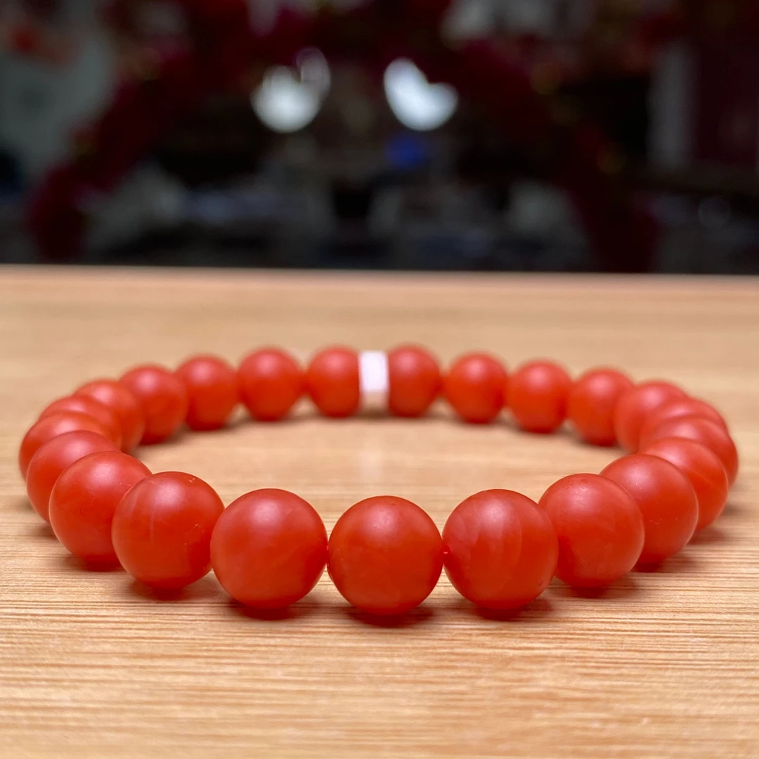 诚信经营支持年退换 保山南红杨家山柿子红三级手串8mm多样性发一