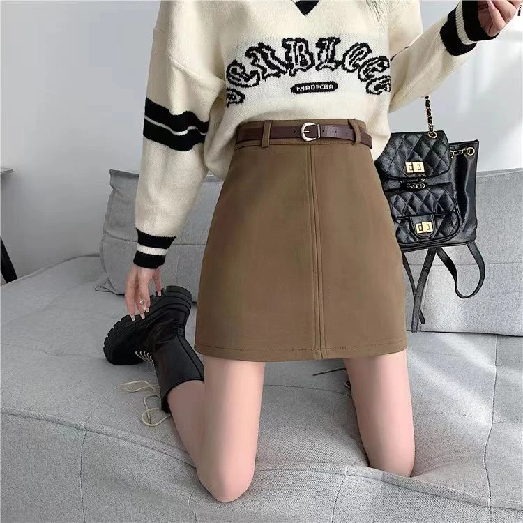 毛呢半身裙秋冬女高腰短裙2025新款配腰带裙子A字裙一步裙包臀裙