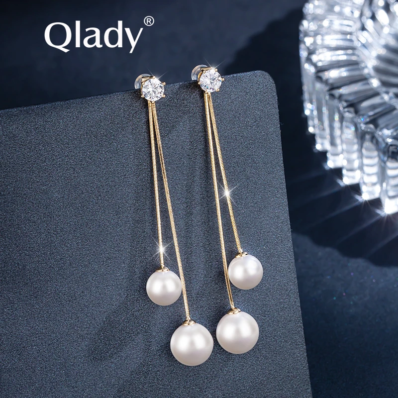 qlady 非金属耳饰 仿珍珠耳饰2023年新款潮长款流苏耳饰耳坠气质