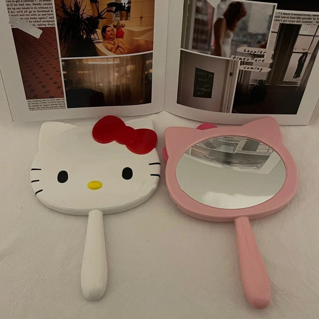 可爱kitty猫手持化妆镜子家用便携式手拿镜高颜值学生宿舍补妆镜