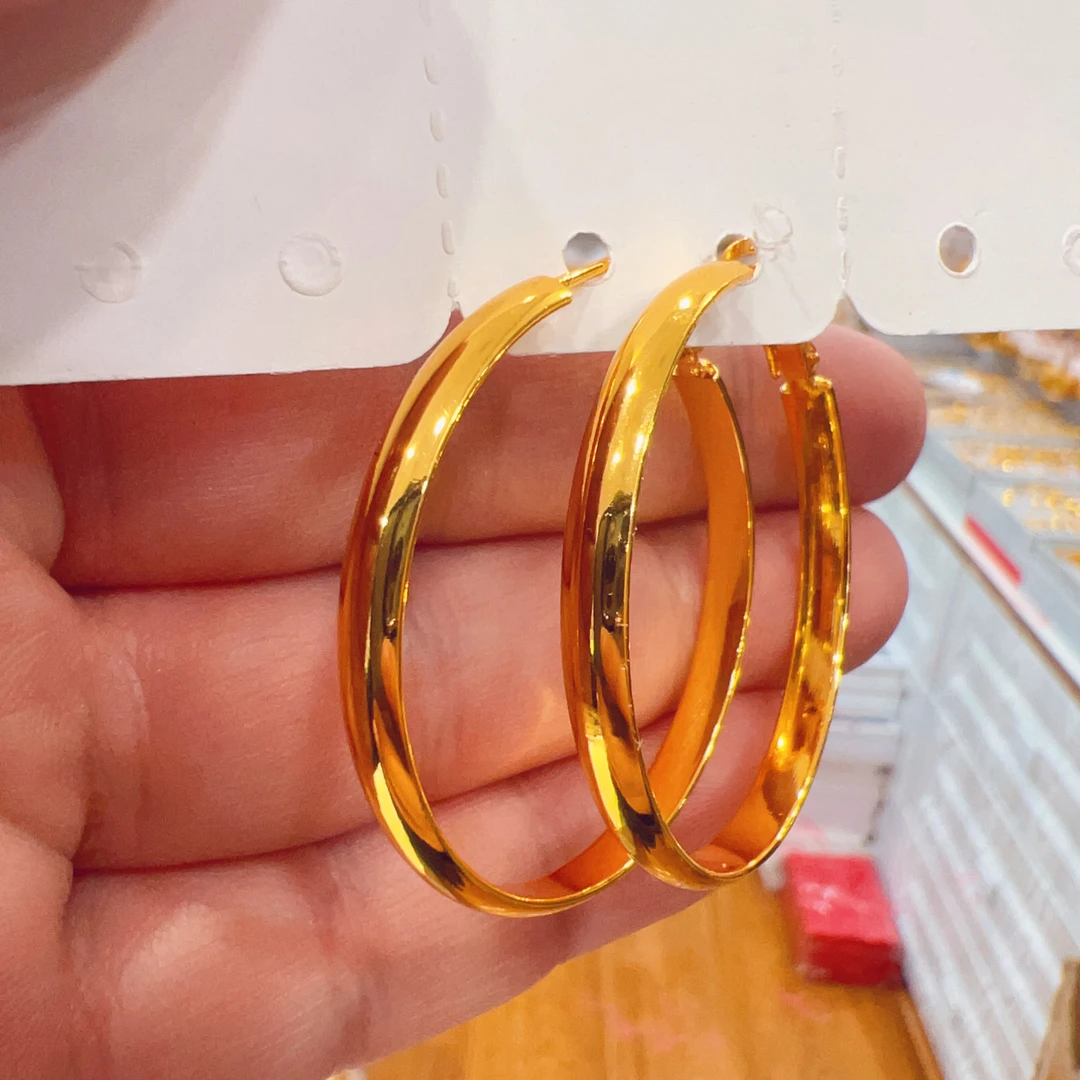 铜合金耳饰 新款时尚休闲百搭轻奢宽版光面圈圈耳环