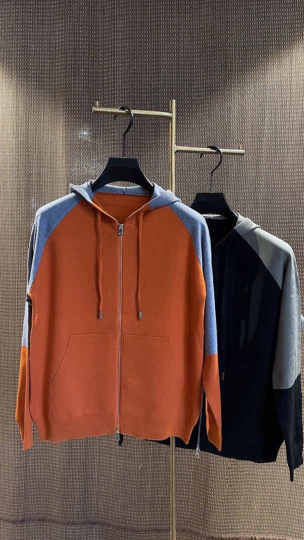 2024男士秋冬新款针织连帽轻奢潮流休闲拼接色双拉链针织衫8120