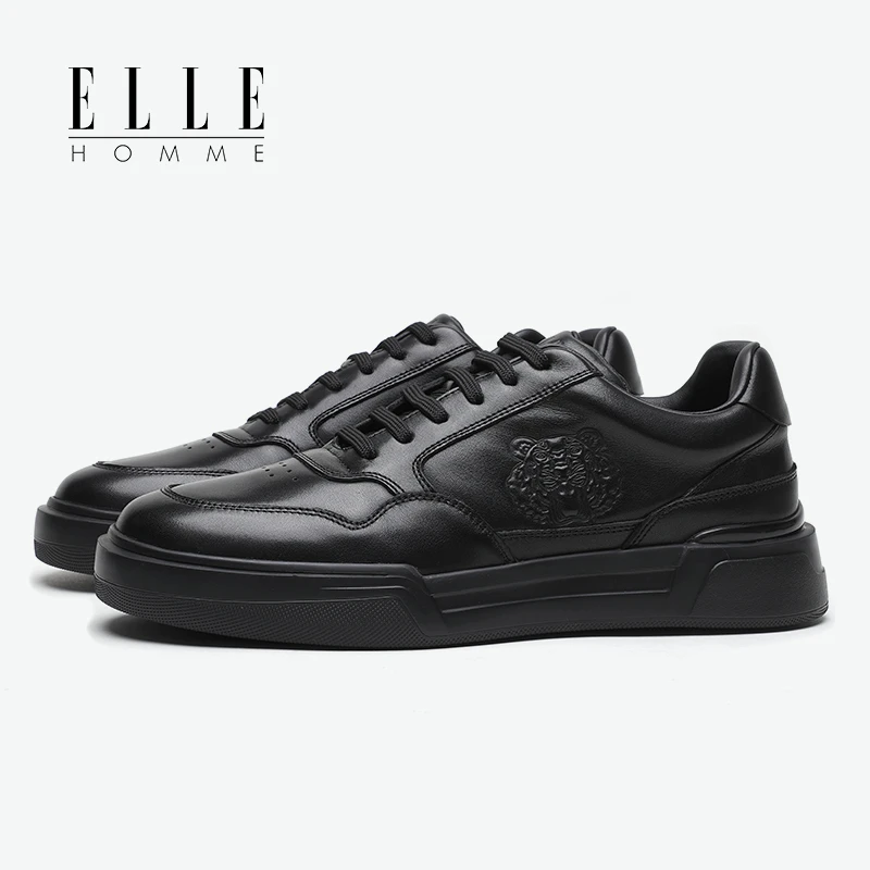 ELLE HOMME休闲小白鞋时尚透气舒适厚底真皮百搭男士皮鞋