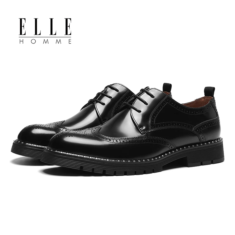 ELLE HOMME精英英伦风男士皮鞋时尚厚底商务正装鞋高档轻奢男鞋