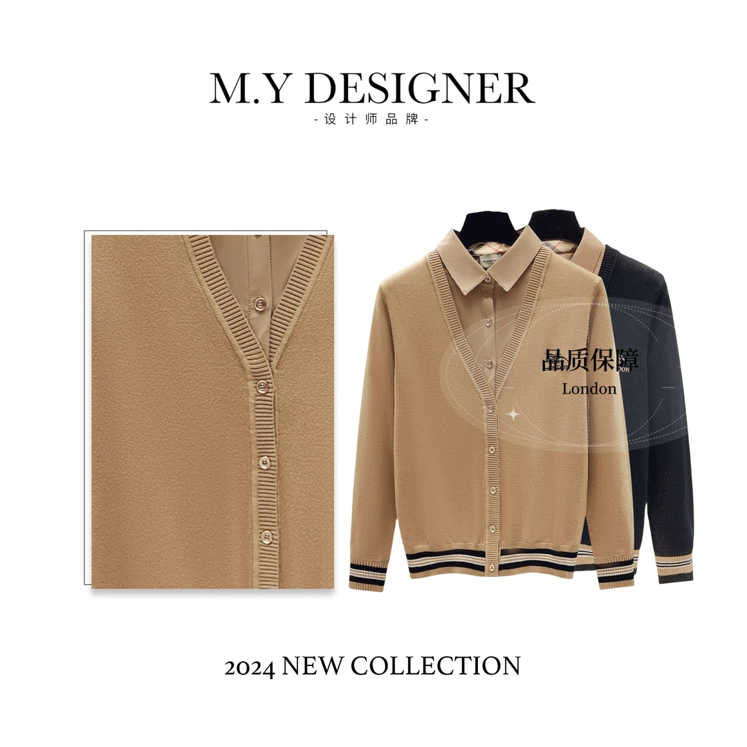 【媛总专享】商务休闲气质假两件长袖洋气毛衫假两件开衫A11035