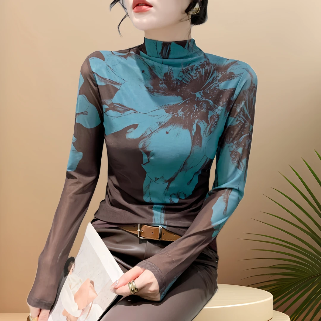 高贵上档次网纱打底衫女2025春秋冬新款内搭半高领高级感纱衣洋气