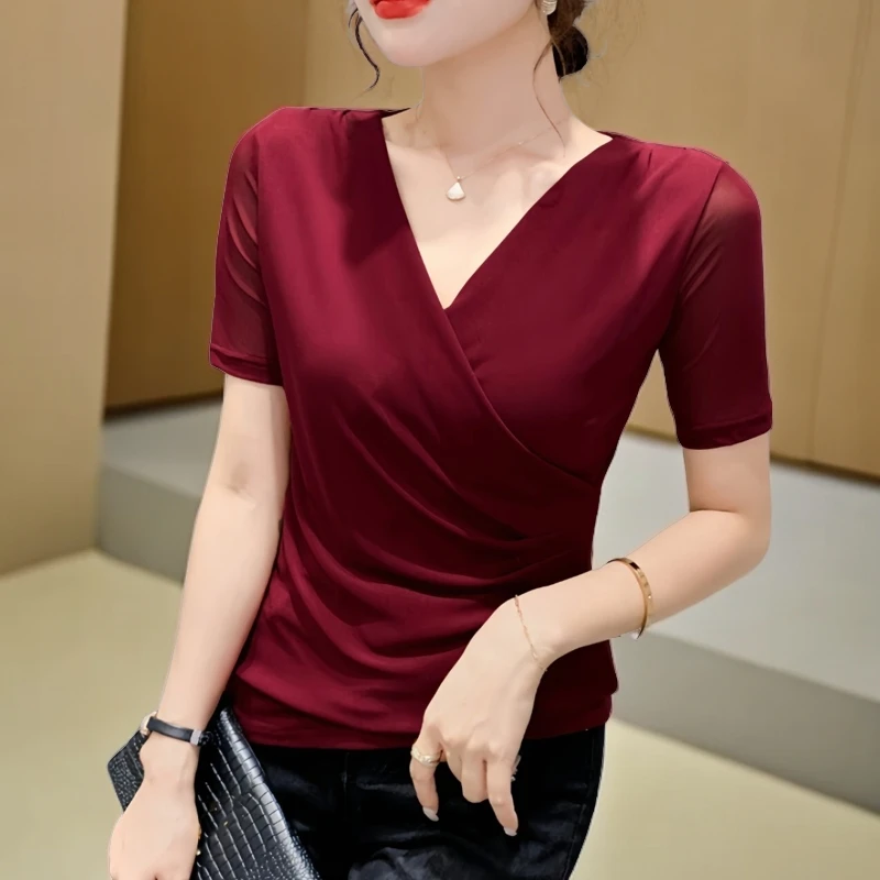 修身显瘦网纱短袖t恤女2025新款爆款时髦个性潮流上衣高档次小衫