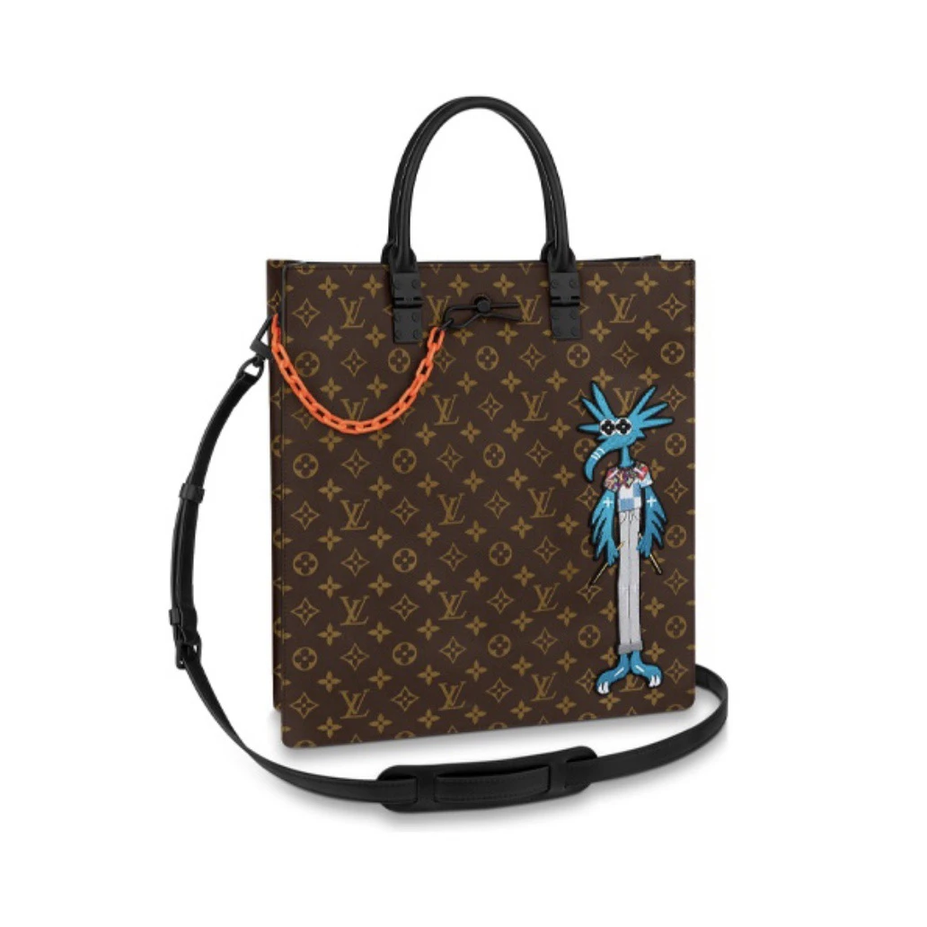 LV/SAC PLAT鸟人托特橙链斜挎包/99新/托特包/手提包/潮酷男士