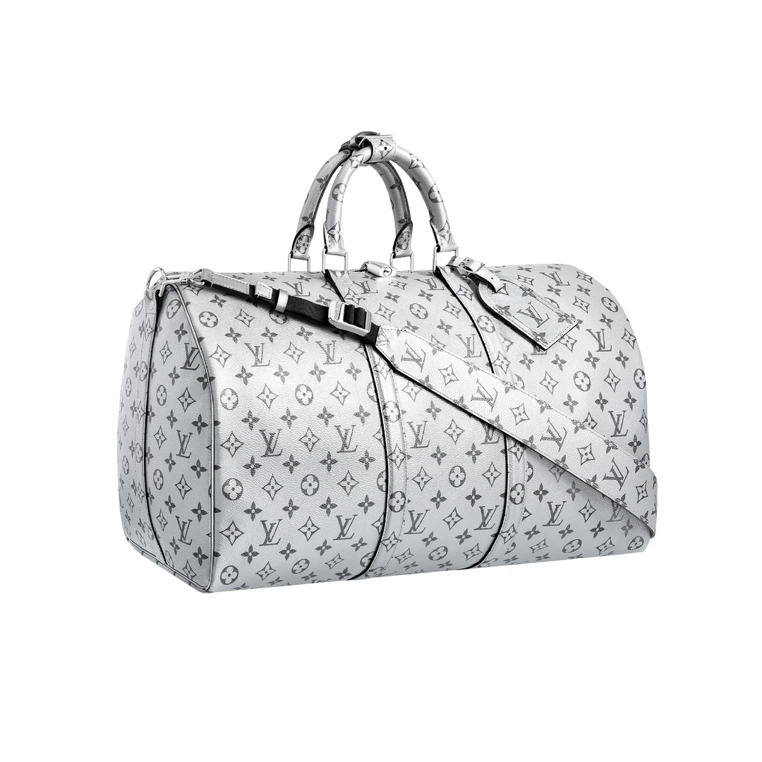 LV/东京限定KEEPALL50旅行袋/ 99新/银色/秀款/健身/登机牌行李环