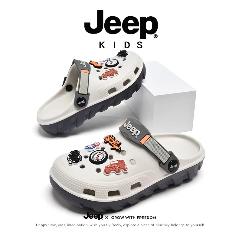 jeep儿童洞洞鞋男童凉拖鞋2024夏季女孩凉拖宝宝卡通凉鞋外穿凉拖