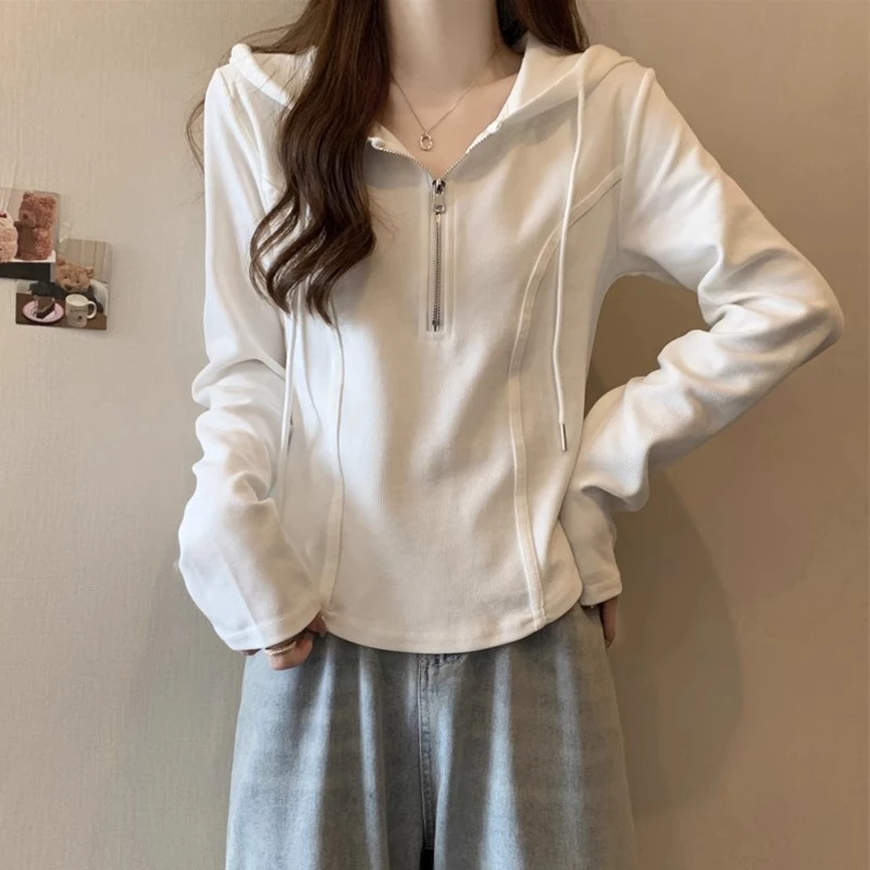 欧米朵春秋卫衣女款2024款宽松胖妹妹减龄洋气半拉链正肩连帽上衣