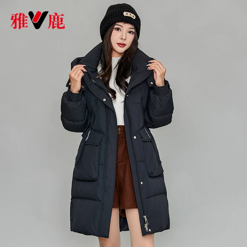 雅鹿女士中长款百搭羽绒服冬季时尚休闲户外保暖防风加厚羽绒服女