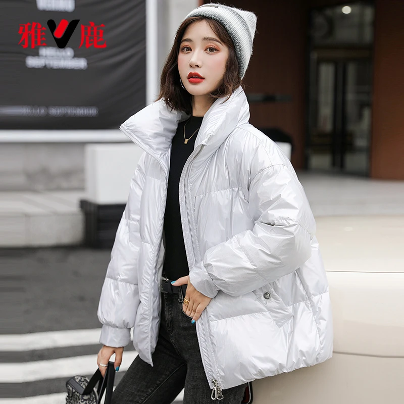 雅鹿羽绒服女冬季新款时尚韩版短款立领亮面保暖防风羽绒外套女