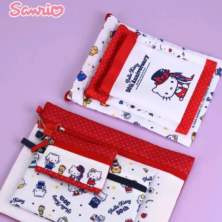 日本Sanrio三丽鸥HelloKitty凯蒂猫50周年限定款束口袋收纳袋套装