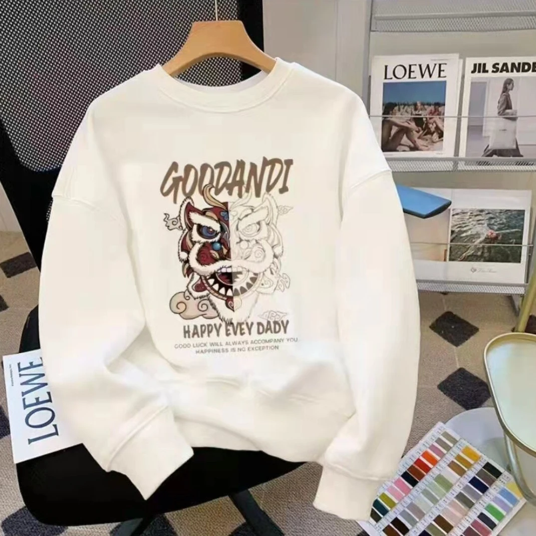 【源头直发】男装圆领卫衣秋季纯色衣服黑色上衣美式款秋冬潮流宽松