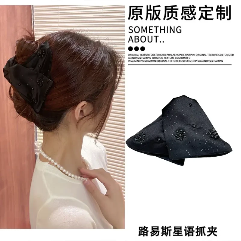 路易斯星语抓夹黑色气质蝴蝶结发卡百搭后脑勺赫本风轻奢法式发夹