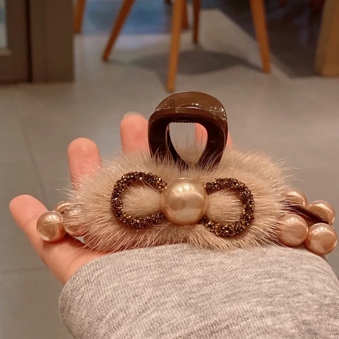 2025新款韩版蝴蝶结网红毛毛抓夹时尚百搭发夹气质发抓法式ins