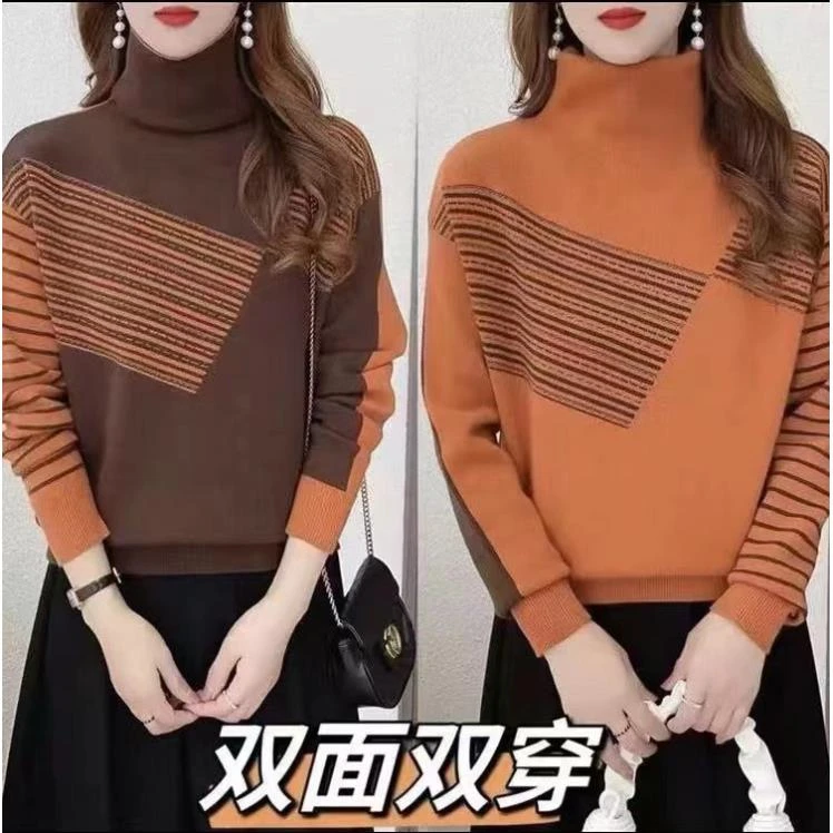 164【双面美人】秋冬两面穿时尚减龄高领针织长袖针织衫毛衣