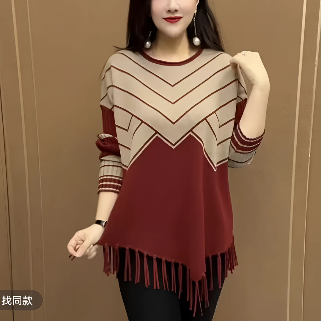 冬季中年妈妈装休闲减龄加厚针织小衫2025新款时尚流苏中长款毛衣