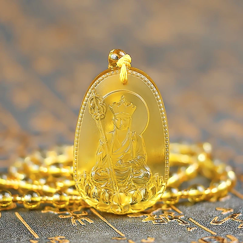 非金属玻璃吊坠 九华山地老师萨吊坠古法琉璃结缘吊坠手工精雕