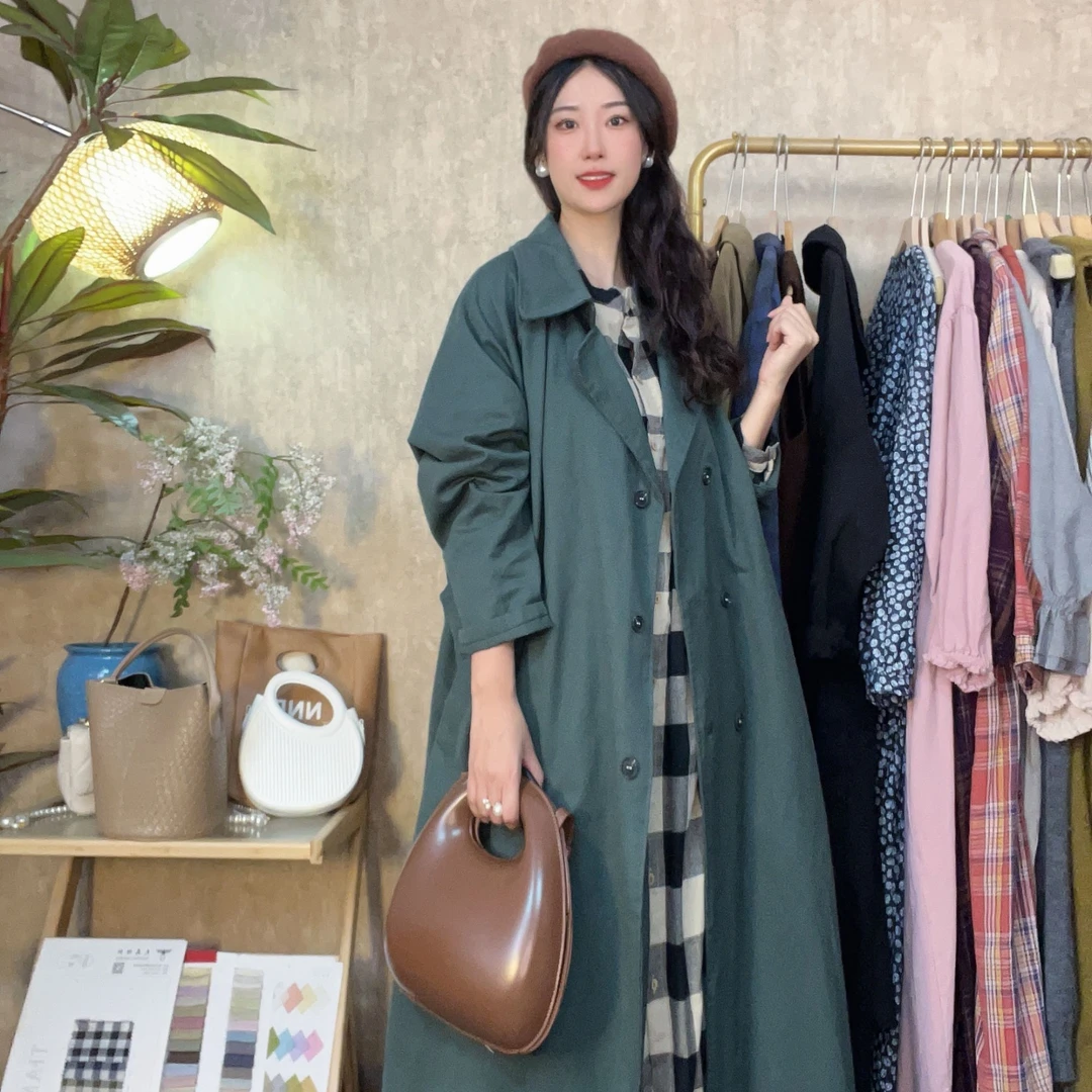 【沐沐自制】L513冬*经典复古*文艺气质*简约双排*宽松长*风衣外套