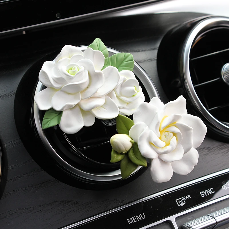 札莱尔栀子花车载香薰香水扩香石汽车空调出风口装饰花朵香氛礼物