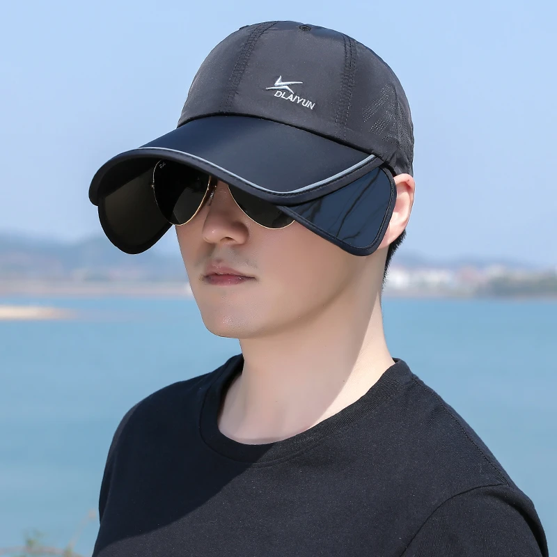 加长宽帽檐防晒棒球帽子男士夏季薄款透气速干可伸缩遮阳鸭舌帽女