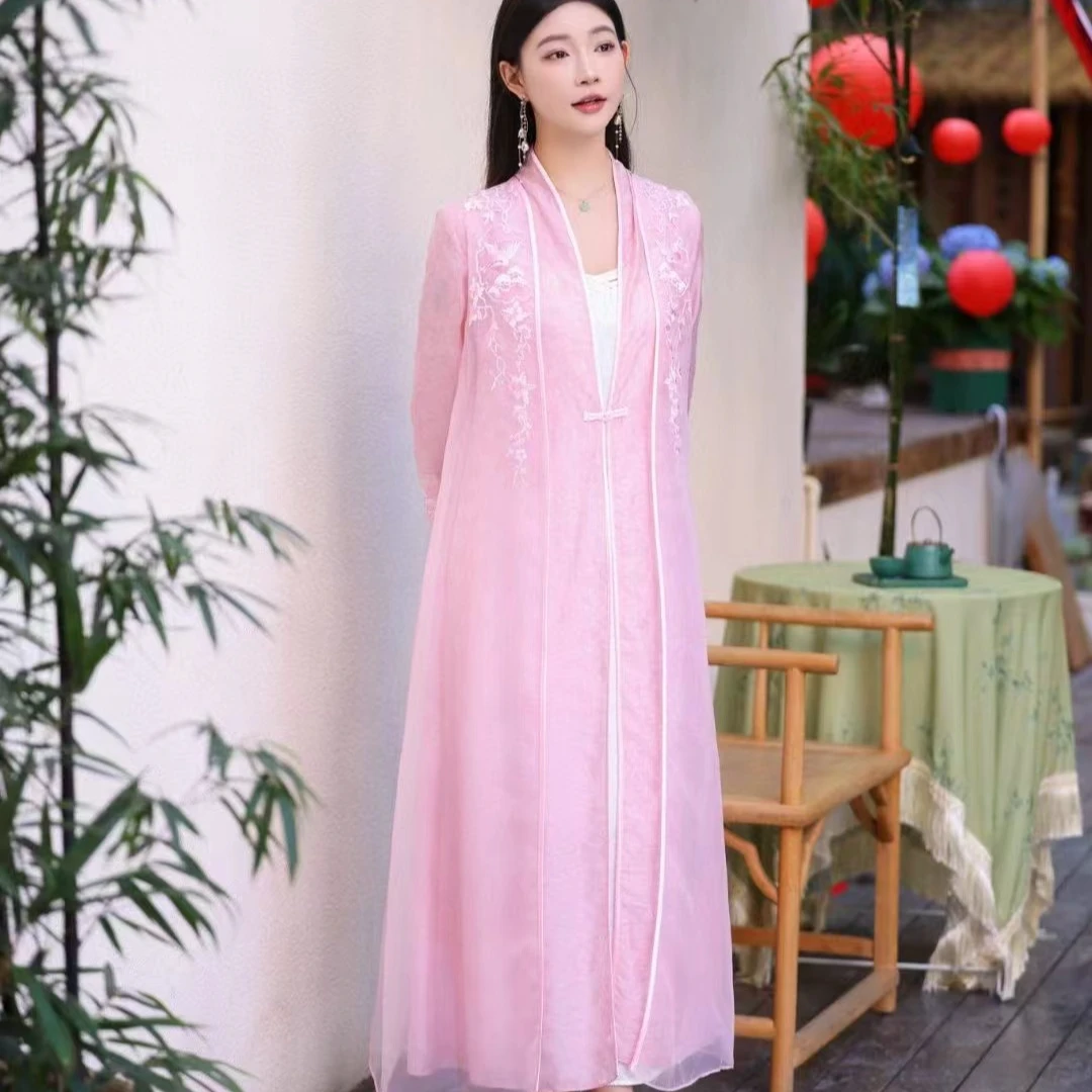 墨娇颜6087重工刺绣复古外披连衣裙国风绣花宽松长款古风