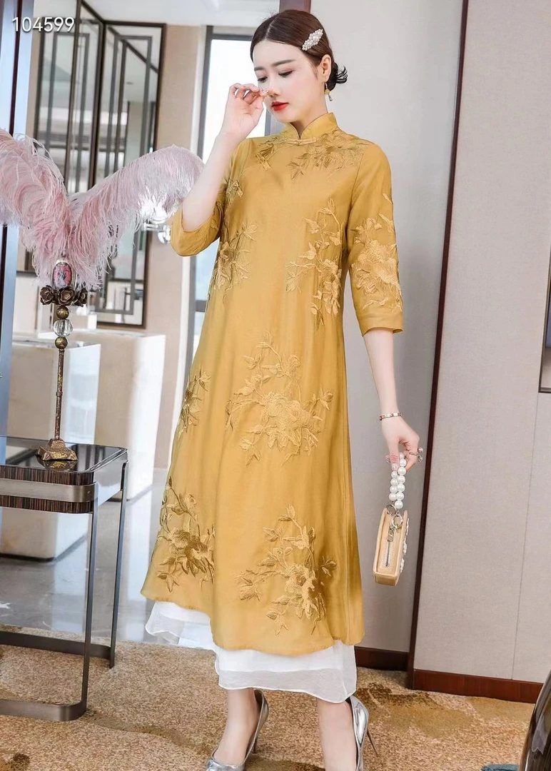 墨娇颜20312新款复古中式民族风女装连衣裙显瘦气质绣花优雅