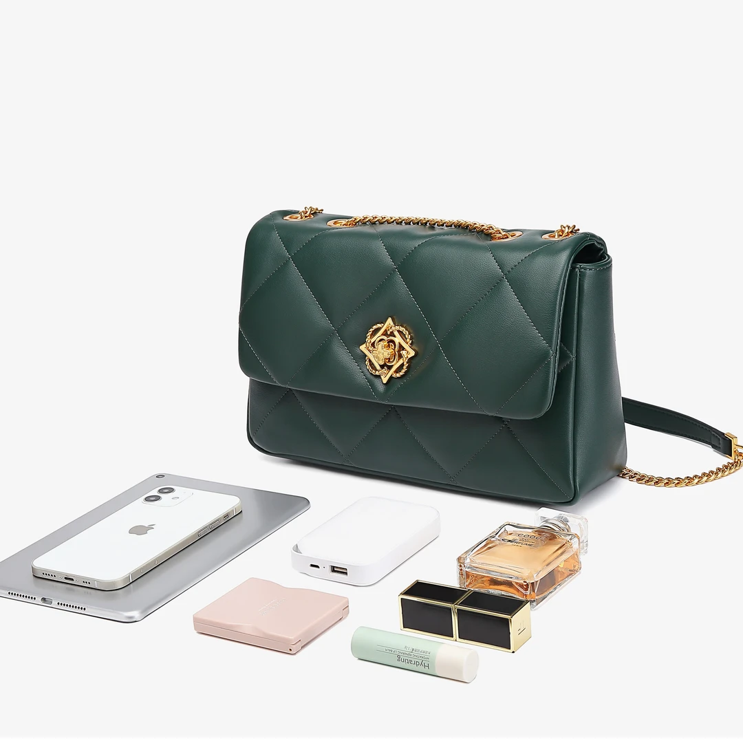 欧米OMI女包新款时尚ins百搭单肩斜挎包轻奢真皮简约设计菱格链条