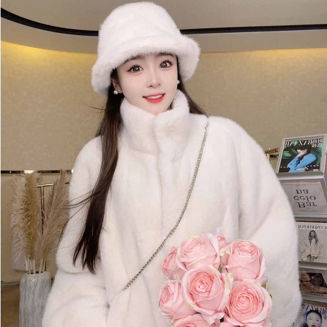 柏卡芙海宁2025冬新款貂绒加厚外套韩版立领女环保百搭毛毛大衣