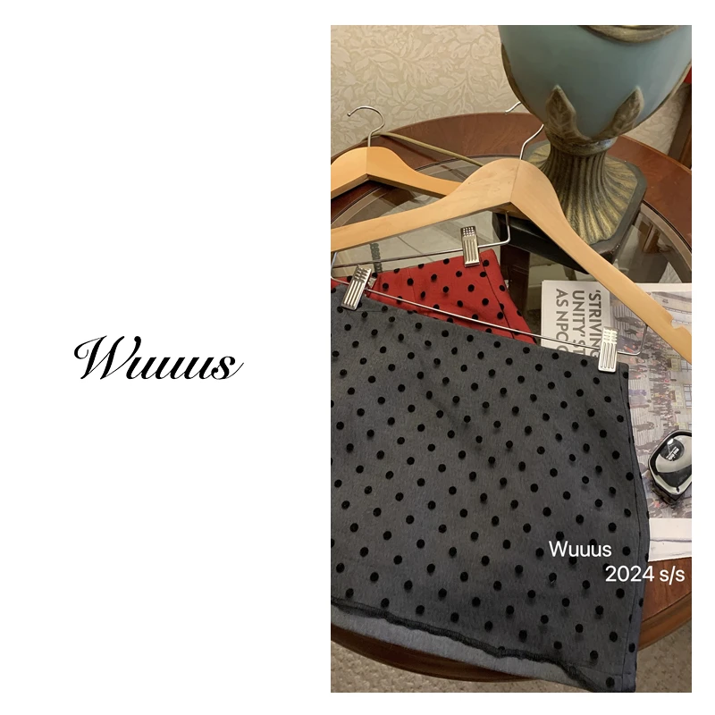 WUUUS【复古回潮】波点薄纱双层H型半裙气质网红时尚夏季裙子2813